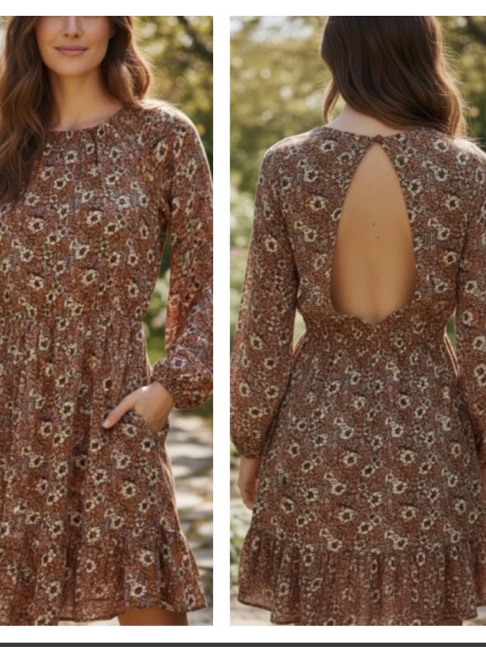 NWT Roxy backless dress, Sunseeker rust and floral dress Med